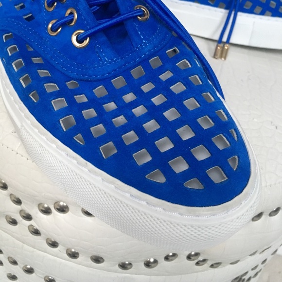✨Balmain Blue Suede Perforated High-tops Sneakers✨ - Picture 3 of 8